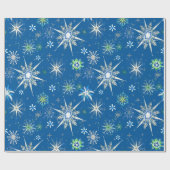 Mid-Century Snowflakes Galore On Blue ラッピングペーパー (フラット)