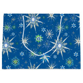 Mid-Century Snowflakes Galore On Blue ラージペーパーバッグ (正面)