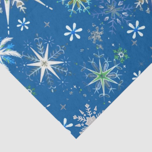 Mid-Century Snowflakes Galore On Blue 薄葉紙 (詳細)