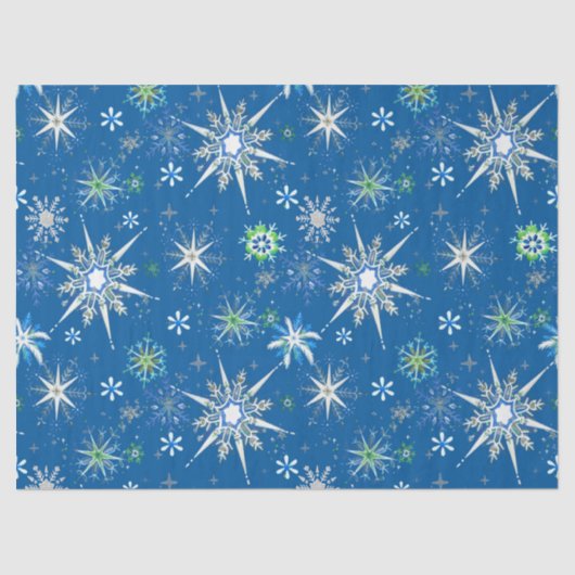 Mid-Century Snowflakes Galore On Blue 薄葉紙 (正面)