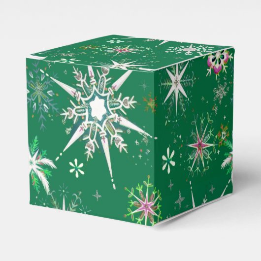 Mid-Century Snowflakes Galore On Green フェイバーボックス (正面サイド)