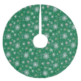 Mid-Century Snowflakes Galore On Green ブラッシュドポリエステルツリースカート
