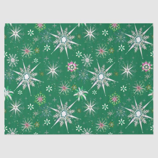 Mid-Century Snowflakes Galore On Green 薄葉紙 (正面)