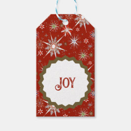 Mid-Century Snowflakes Galore On Red ギフトタグ