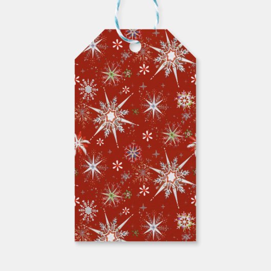 Mid-Century Snowflakes Galore On Red ギフトタグ (裏面)