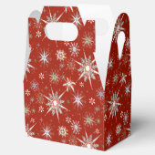 Mid-Century Snowflakes Galore On Red フェイバーボックス (オープン)