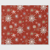 Mid-Century Snowflakes Galore On Red ラッピングペーパー (フラット)