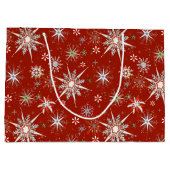 Mid-Century Snowflakes Galore On Red ラージペーパーバッグ (裏面)