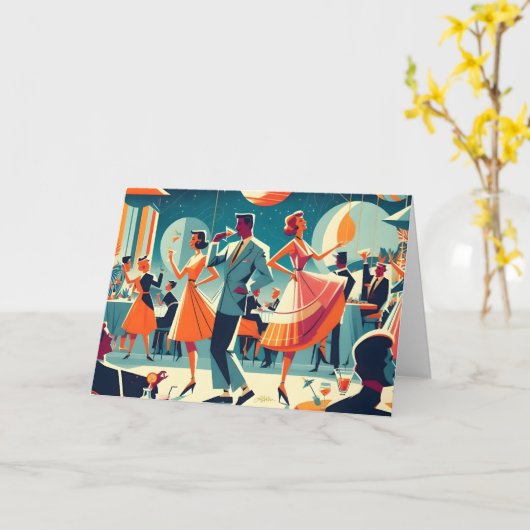 Mid Century Space Age Cocktail Party カード (黄色い花)