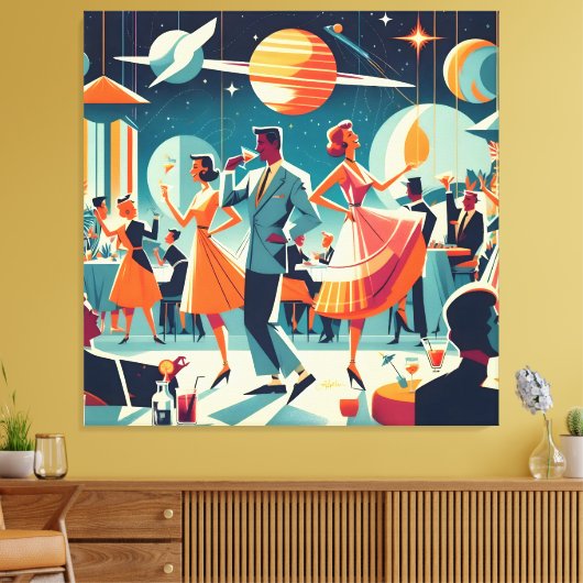 Mid Century Space Age Cocktail Party キャンバスプリント (インサイチュ (リビング))