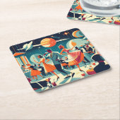 Mid Century Space Age Cocktail Party スクエアペーパーコースター (アングル)