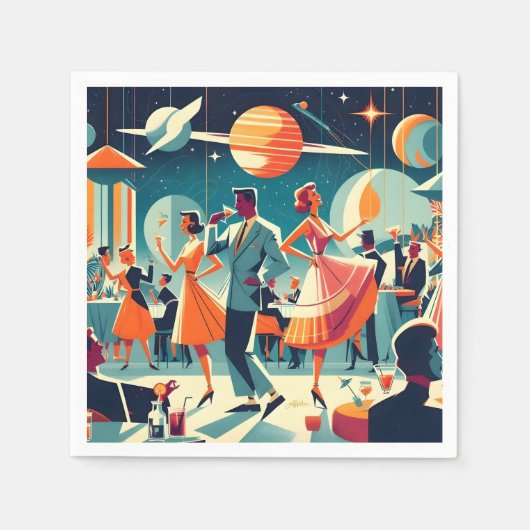 Mid Century Space Age Cocktail Party スタンダードカクテルナプキン (正面)