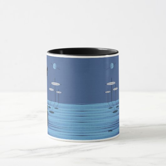Mid Century Space Cat in Blue マグカップ (中央)
