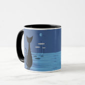 Mid Century Space Cat in Blue マグカップ (正面左)