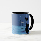 Mid Century Space Cat in Blue マグカップ (正面右)