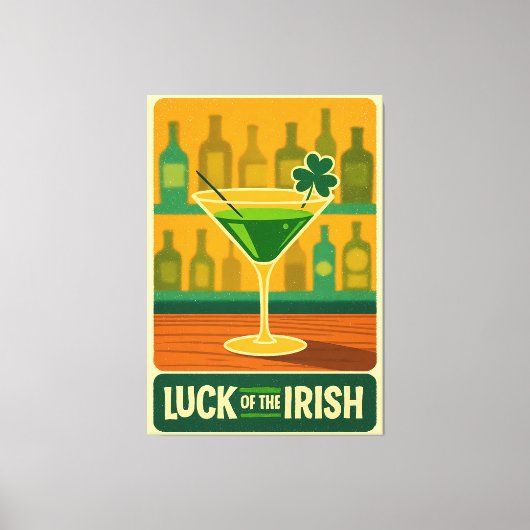 Mid Century St. Patrick's Shamrock Martini Art キャンバスプリント (正面)