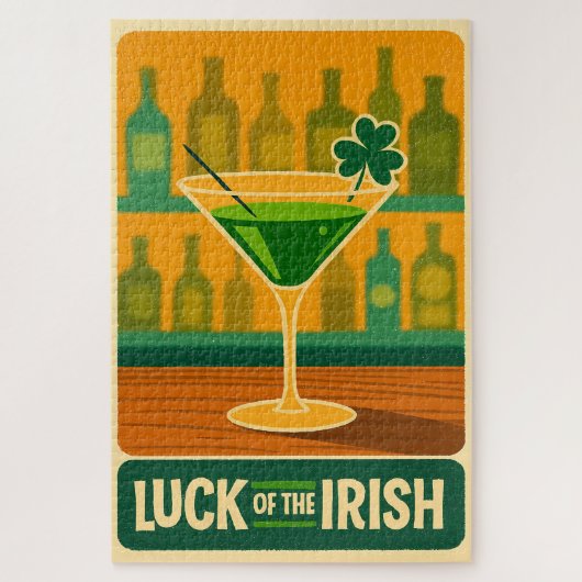 Mid Century St. Patrick's Shamrock Martini Art ジグソーパズル (縦)