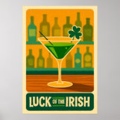 Mid Century St. Patrick's Shamrock Martini Art ポスター (正面)
