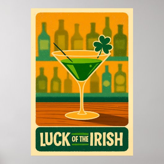 Mid Century St. Patrick's Shamrock Martini Art ポスター (正面)