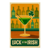 Mid Century St. Patrick's Shamrock Martini Art ポスター (正面)