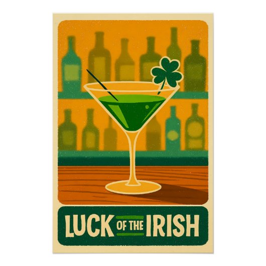 Mid Century St. Patrick's Shamrock Martini Art ポスター (正面)