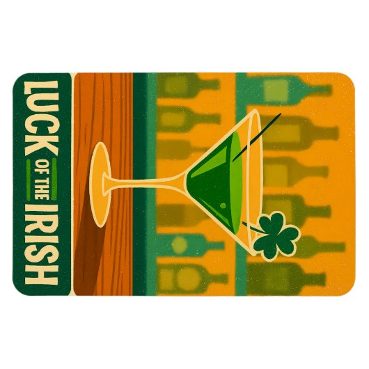 Mid Century St. Patrick's Shamrock Martini Art マグネット (横)