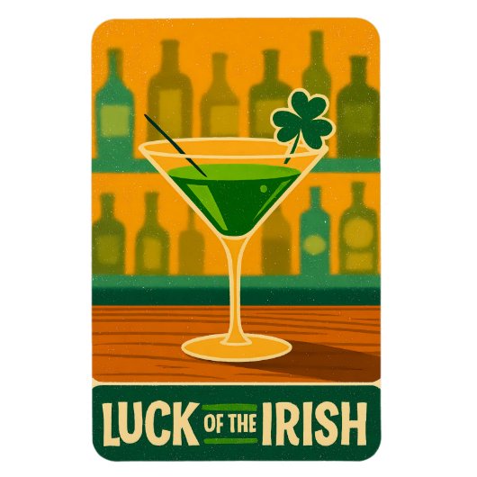 Mid Century St. Patrick's Shamrock Martini Art マグネット (縦)