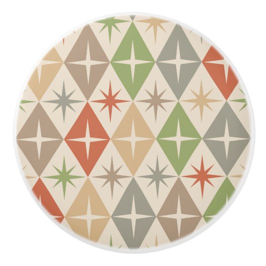 Mid Century Starbursts on Earthy Retro Diamonds セラミックノブ (正面)