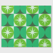 Mid Century Starbursts on Lime Mint Green circles ラッピングペーパー (フラット)