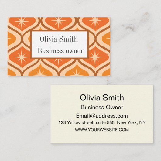 Mid Century Starbursts on Orange  Ogee custom  名刺 (正面/裏面)