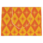 Mid Century Starbursts on Orange Retro Diamonds ラージペーパーバッグ (正面)