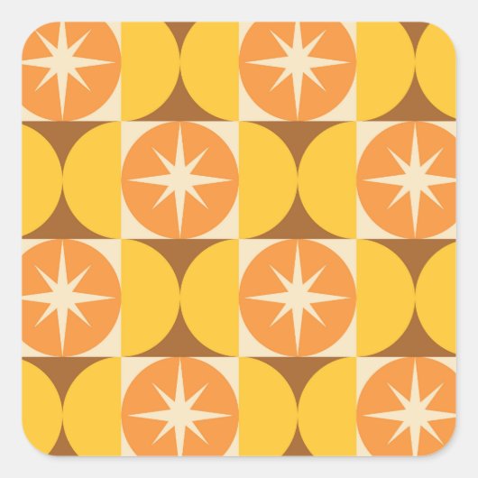 Mid Century Starbursts on Orange Yellow Circles  スクエアシール (正面)