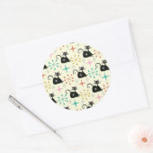 Mid Century Starbursts with Black Atomic Cat ラウンドシール (封筒)