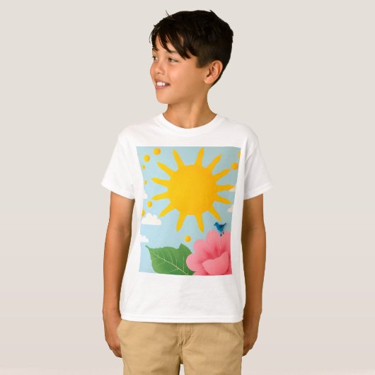 Mid-Century Sun & Nature Art Print - Stylized Sun  Tシャツ (正面フル)