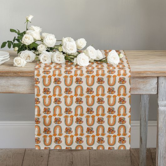 Mid-Century Table Runner Copper & Pink Swirls ロングテーブルランナー
