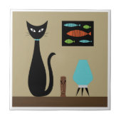 Mid Century Tabletop Cat with Retro Fish  タイル (正面)