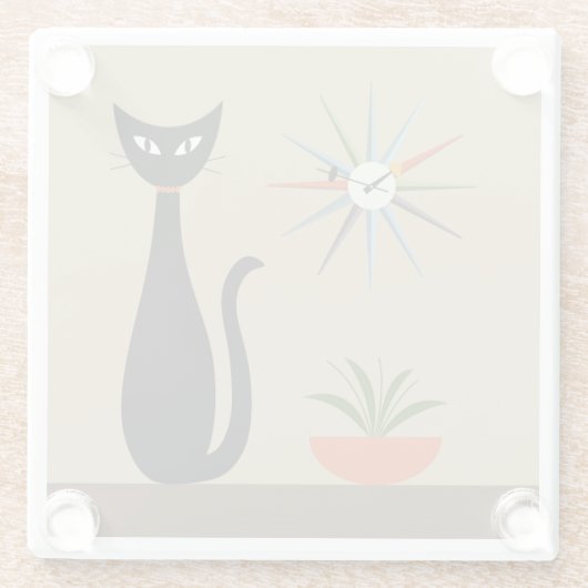 Mid Century Tabletop Cat with Starburst Clock ガラスコースター (裏面)