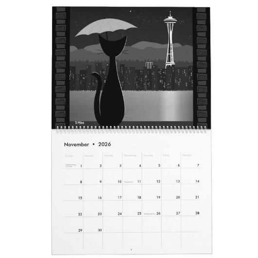 Mid Century Travel Cat カレンダー (11月 2026)
