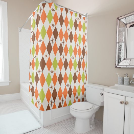 Mid-Century Vibes – Retro Geometric Shower Curtain シャワーカーテン (インサイチュ)