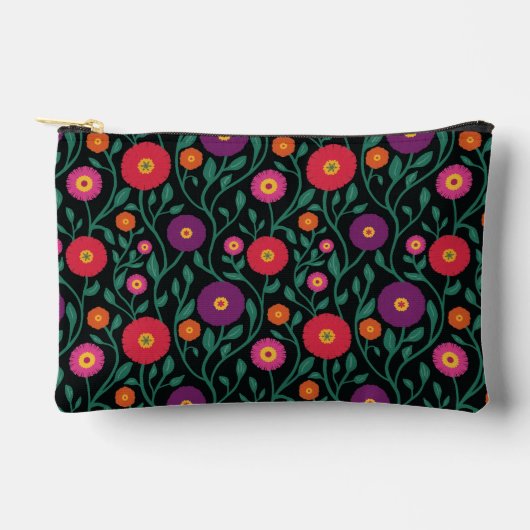 Mid-Century Vine Flower | Garden Garland Midnight  アクセサリーポーチ (正面)