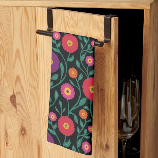 Mid-Century Vine Flower | Garden Garland Midnight  キッチンタオル (三つ折り)