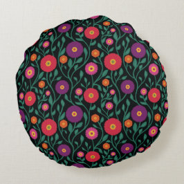 Mid-Century Vine Flower | Garden Garland Midnight  ラウンドクッション
