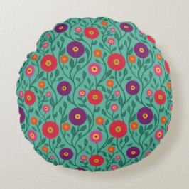 Mid-Century Vine Flower | Garden Garland Mint ラウンドクッション