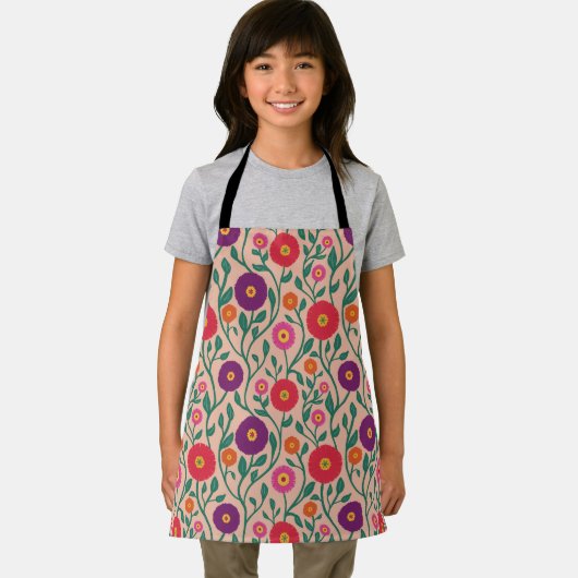 Mid-Century Vine Flower | Garden Garland Peach エプロン (インサイチュ)