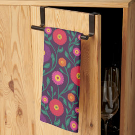 Mid-Century Vine Flower | Garden Garland Plum キッチンタオル