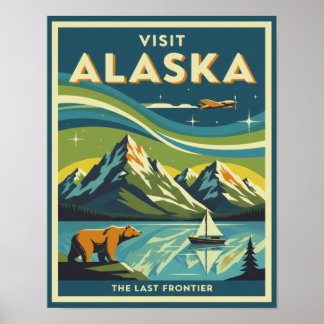 Mid-Century Visit Alaska Travel Poster ポスター