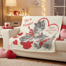 Mid Century You're Purrrfect Valentine Day Kittens フリースブランケット