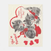 Mid Century You're Purrrfect Valentine Day Kittens フリースブランケット (正面)