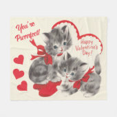 Mid Century You're Purrrfect Valentine Day Kittens フリースブランケット (正面(横))