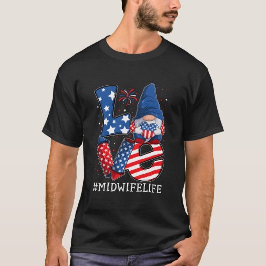 Mid Love 4Th Of July Gnome Usa Patriotic Tシャツ (正面)